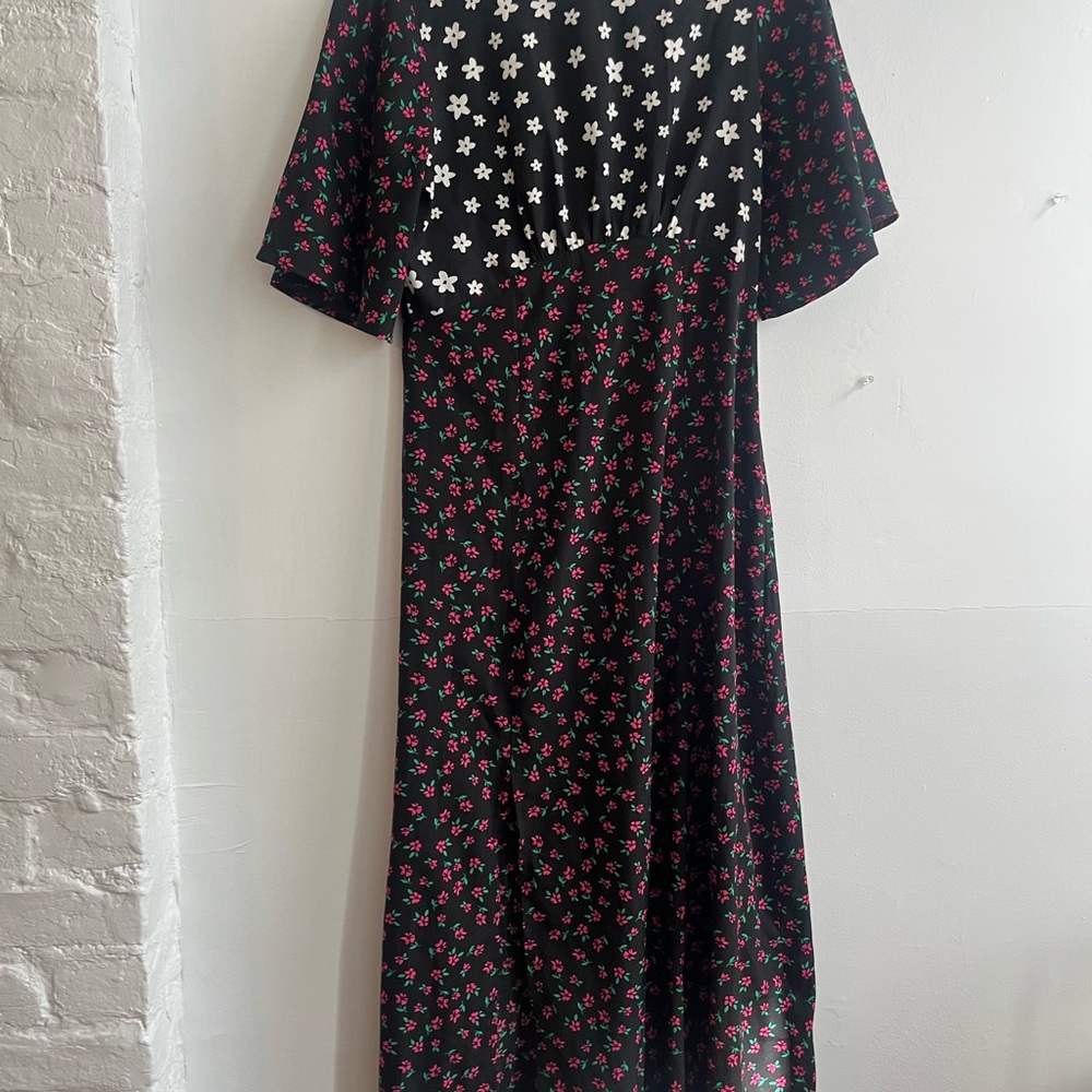 Boohoo Black Dress with Pink and White Floral Design